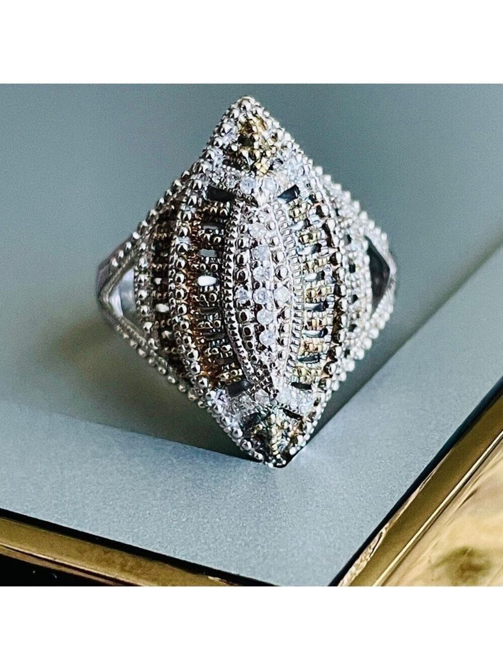 Judith Jack Genuine Diamond Millegrain Marquise Shape Sterling Silver Ri…